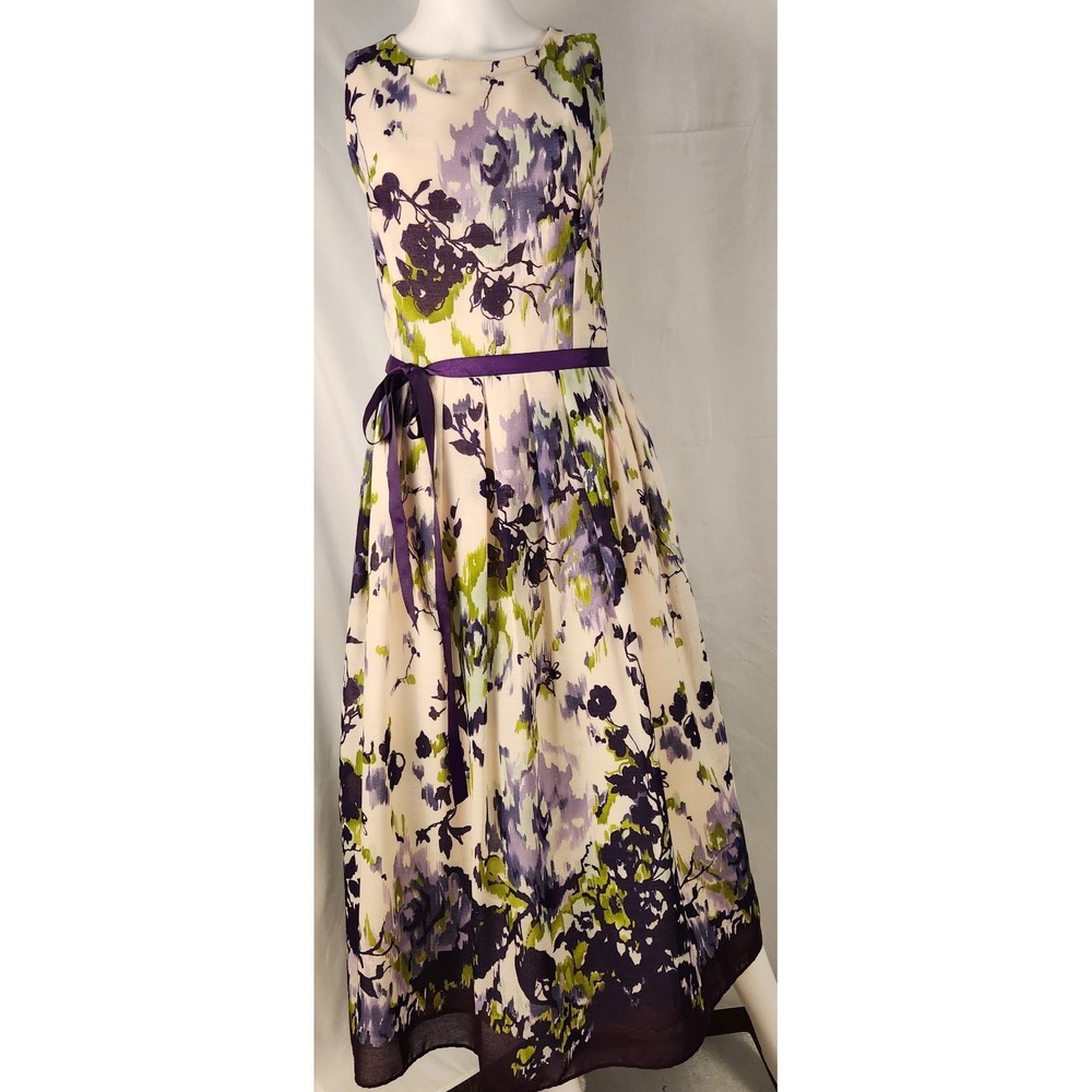 Coldwater Creek Belted Floral Wedding/Classic/Old-money Midi Dress 14